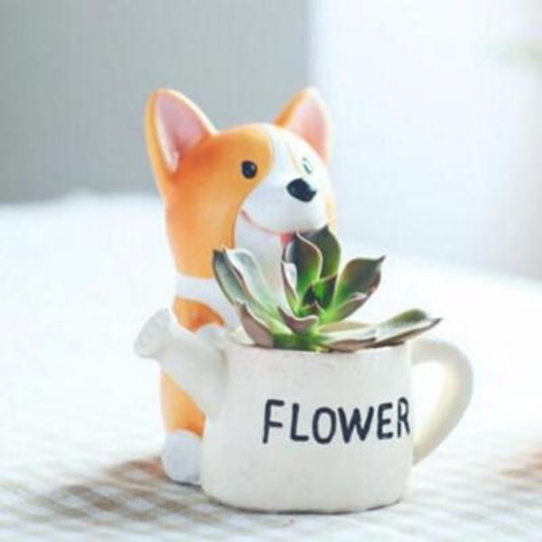 Mini Corgi Green/Flower pot